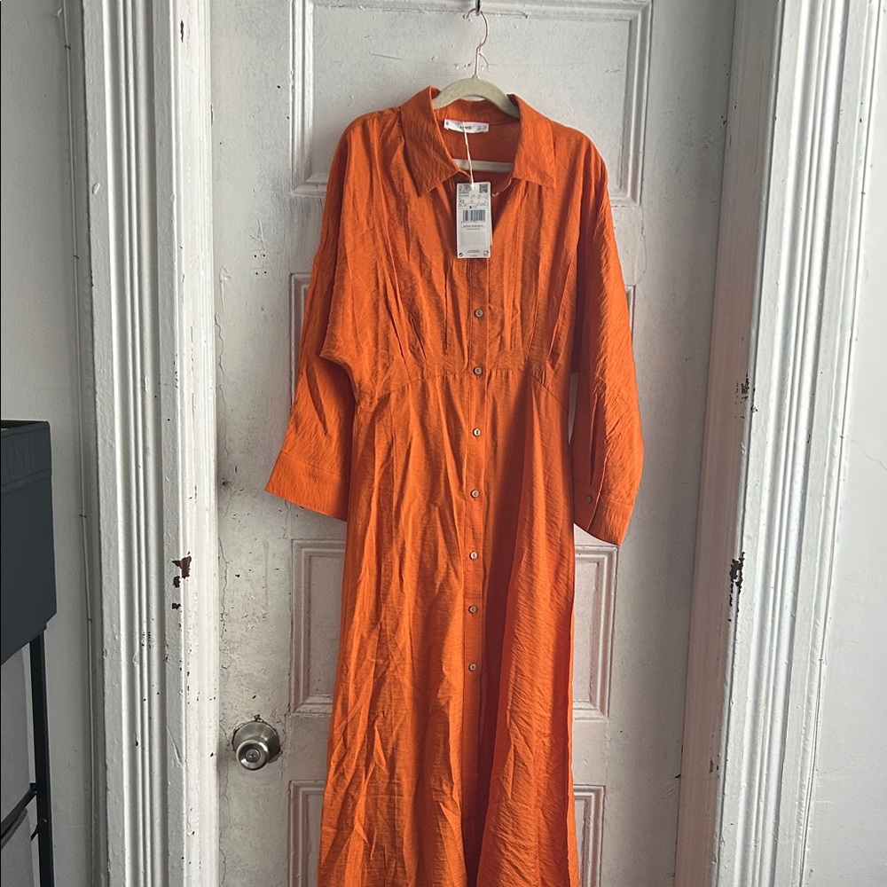 NWT Mango Vibrant Orange Long Sleeve Dress- size XS - Picture 5 of 6